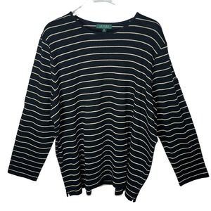 Lauren Ralph Lauren Top Knit L/S Logo Plus 3X Black Gold Metallic Cotton Blend